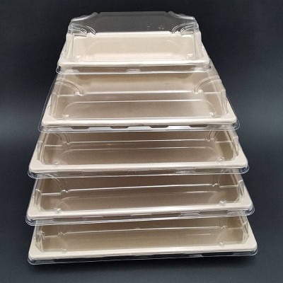 2021 New Design Biodegradable Bagasse Sugarcane Sushi Tray With Lid