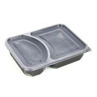 disposable plastic microwave takeaway food storage container pp 2 compartment  black leakproof lunch box